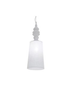 Pendant light "Ali e Baba" - white ceramic - linen shade