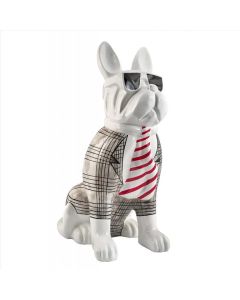Sculpture dog with sunglasses, red stripes tie and suit
