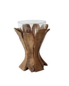 Vase glass wood base D15 H25