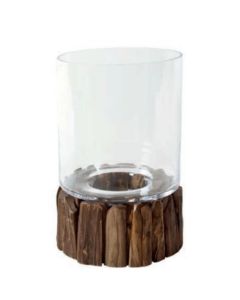 Vase glass wood base D18 H60