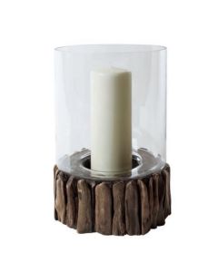 Vase glass wood base D27 H40