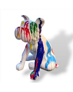 Sculpture sitting dog white with colorful splash