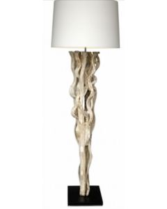 Floor lamp wooden bleached curly roots white shade 55x55x165